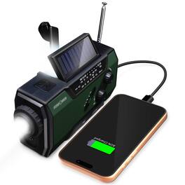 FosPower - Solar Hand Crank Emergency Radio with Flashlight, IPX3 SOS Alarm AM/FM/NOAA Weather Radio, Power Bank Phone Charger - Green