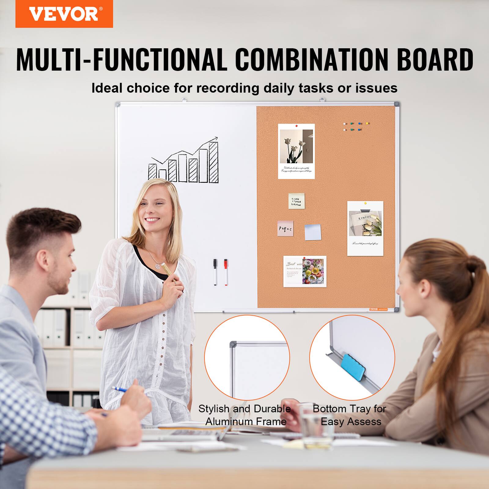 VEVOR MULTI-FUNCTIONAL COMBINATION BOARD Ideal choice for recording daily tasks or issues - a stylish and durable aluminum frame with a bottom tray for easy assessment.