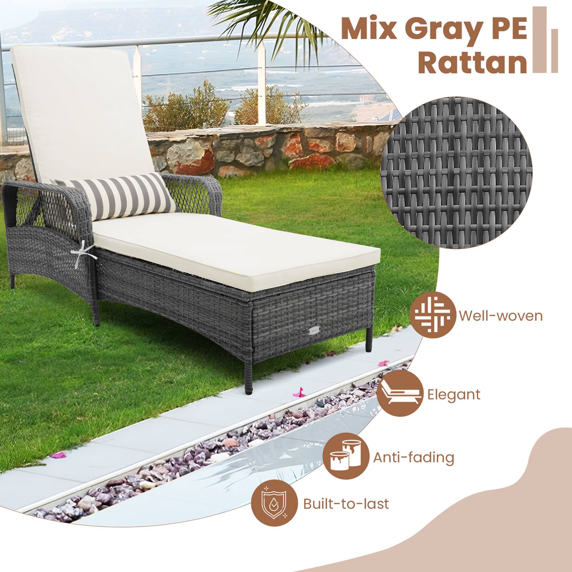 Mix Gray PE Rattan Well-woven Elegant Anti-fading Built-to-last