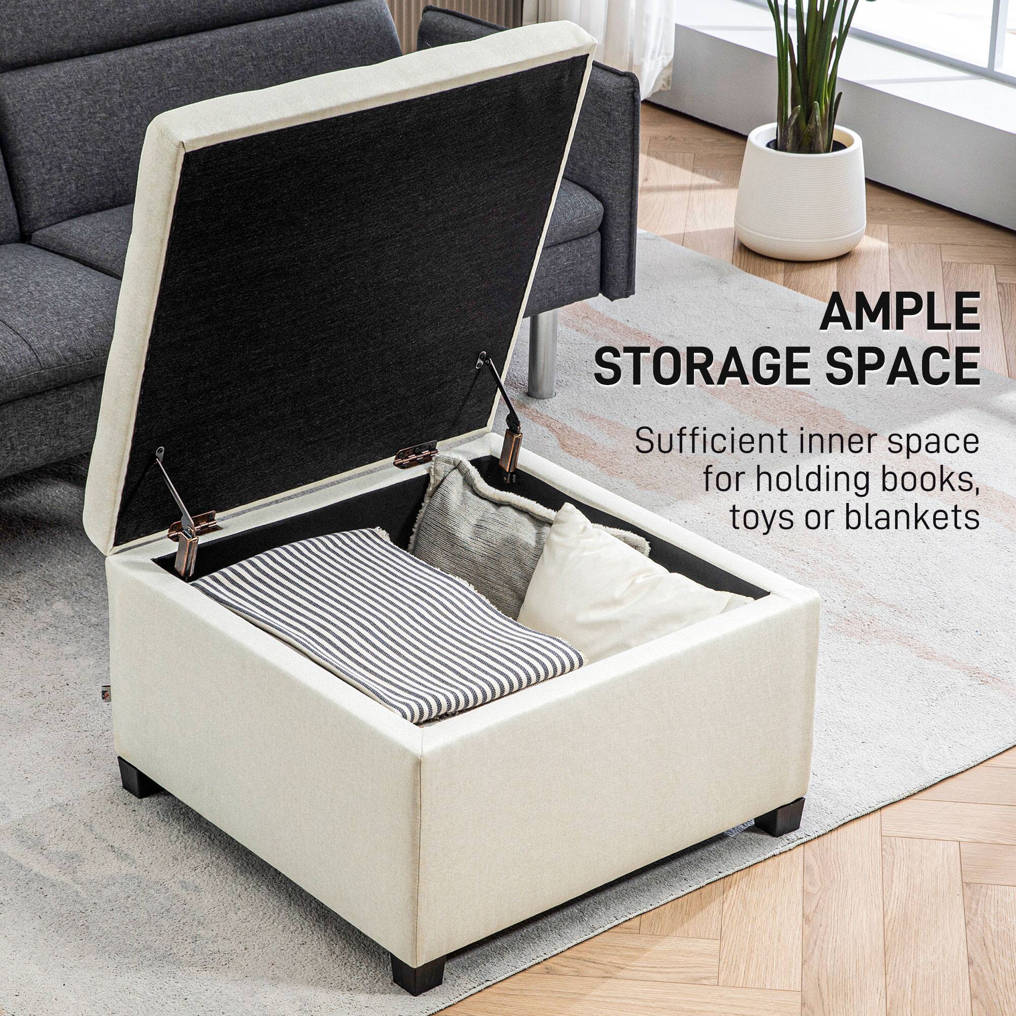 Ample storage space. Sufficient inner space for holding books, toys or blankets.