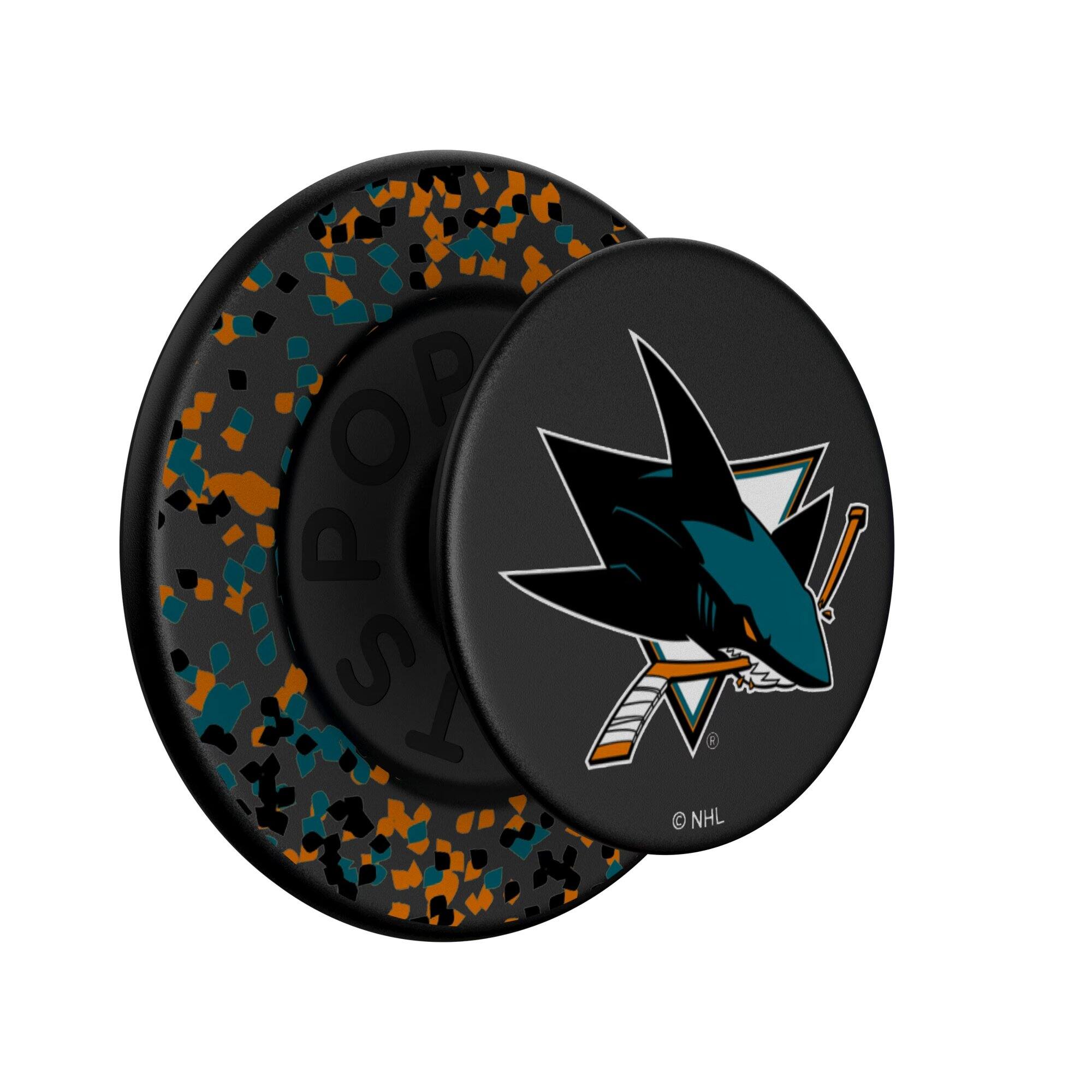 Alt View 1. Keyscaper - San Jose Sharks Confetti Magnetic Phone Grip & Stand - No Size - Black.