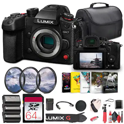 LUMIX GH7 28mm f/1.7
Memory Card: SD XC 64 GB
Lenses: LUMIX G
Software: PaintShop Pro, VideoStudio, Painter Essentials, AfterShot Pro
Accessories: Camera bag, batteries, charger, lens cap, tripod, cleaning kit, lens hood, wrist strap