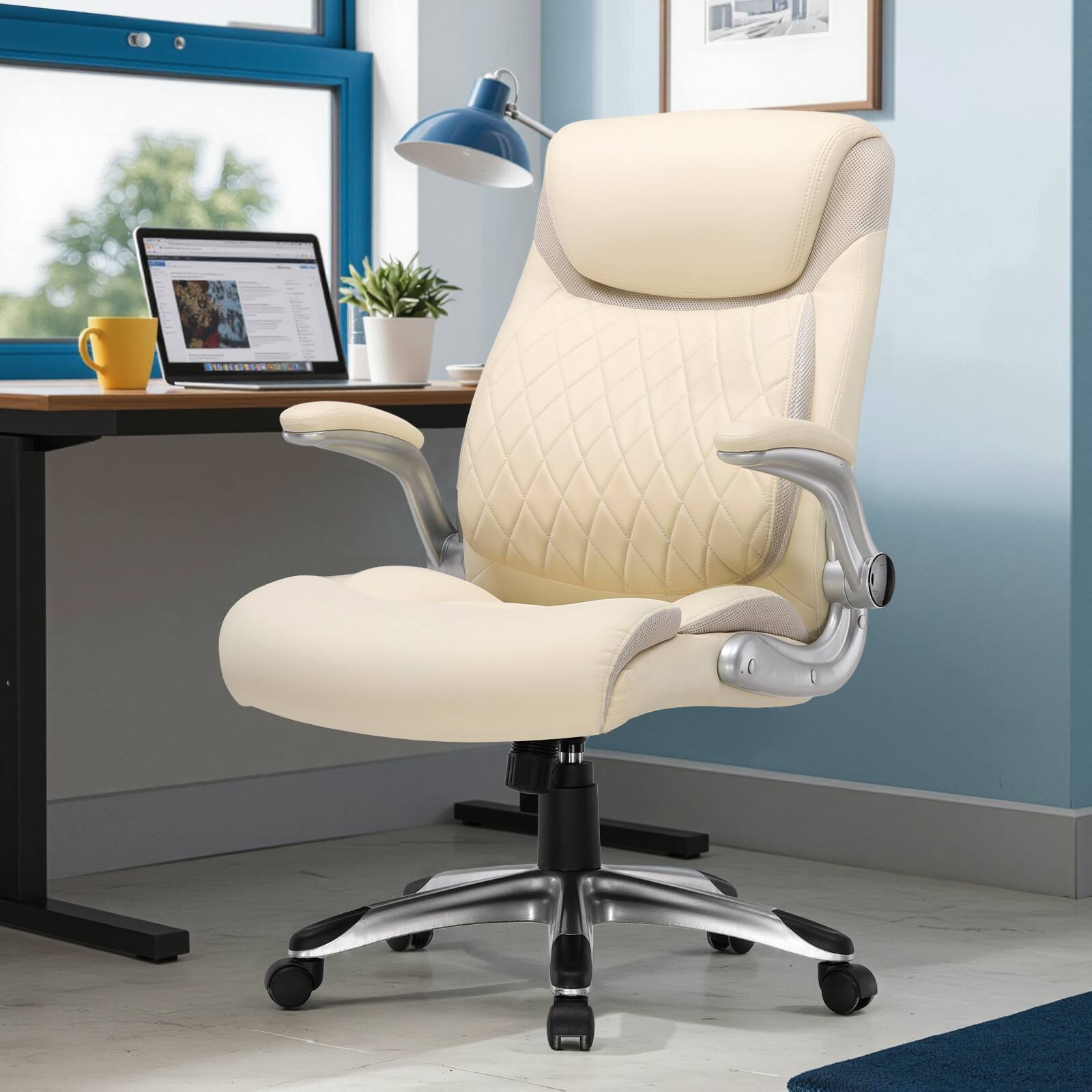 Alt View 3. CloudRest Pro - Ergonomic Office Chair with Adjustable Lumbar Support & Armrests Comfy Desk Gaming Chairs,Beige - Beige.