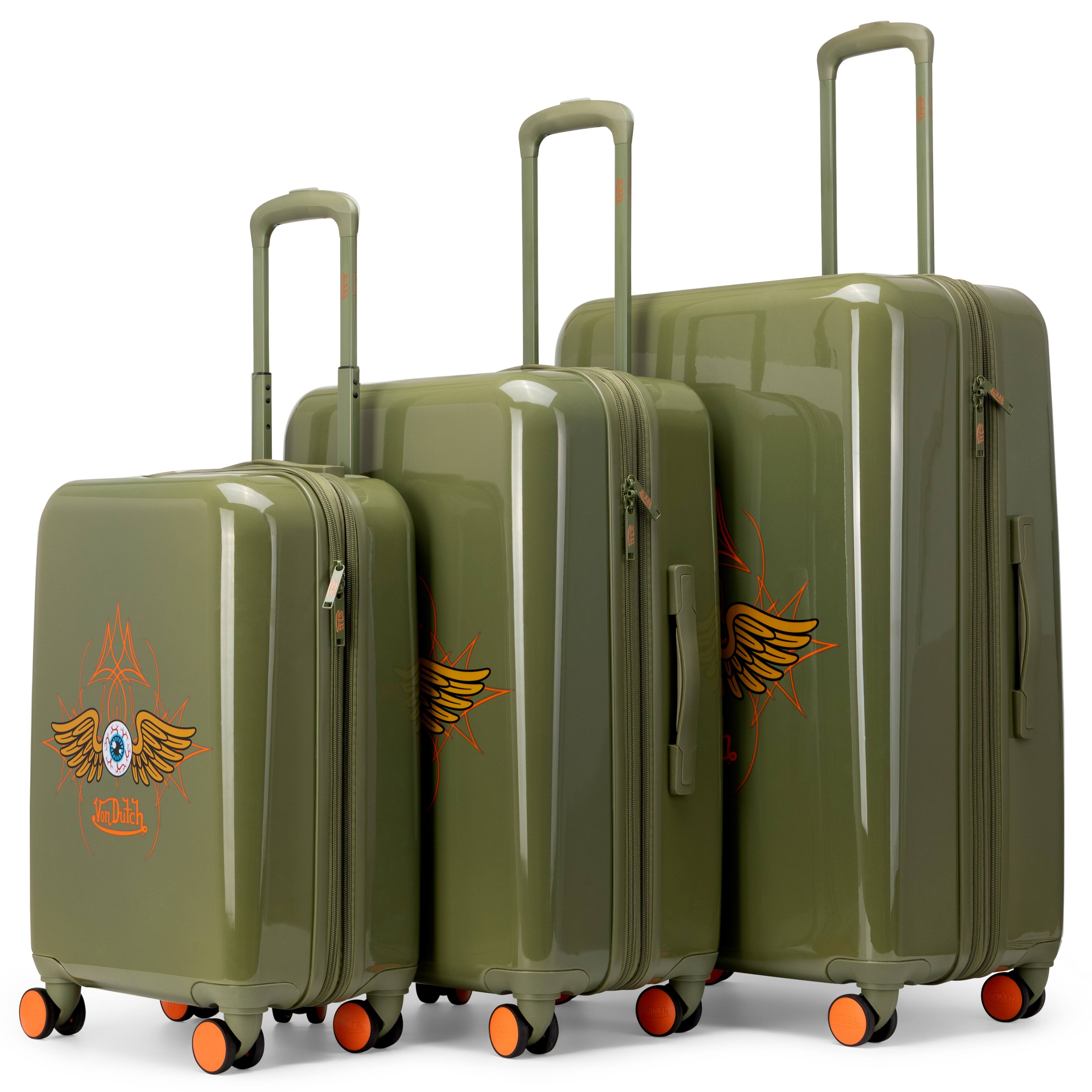 Alt View 3. Von Dutch - Von Dutch Olive Eyeflight 3-Piece Expandable Hardside Spinner Luggage Set - Olive Eyeflight.