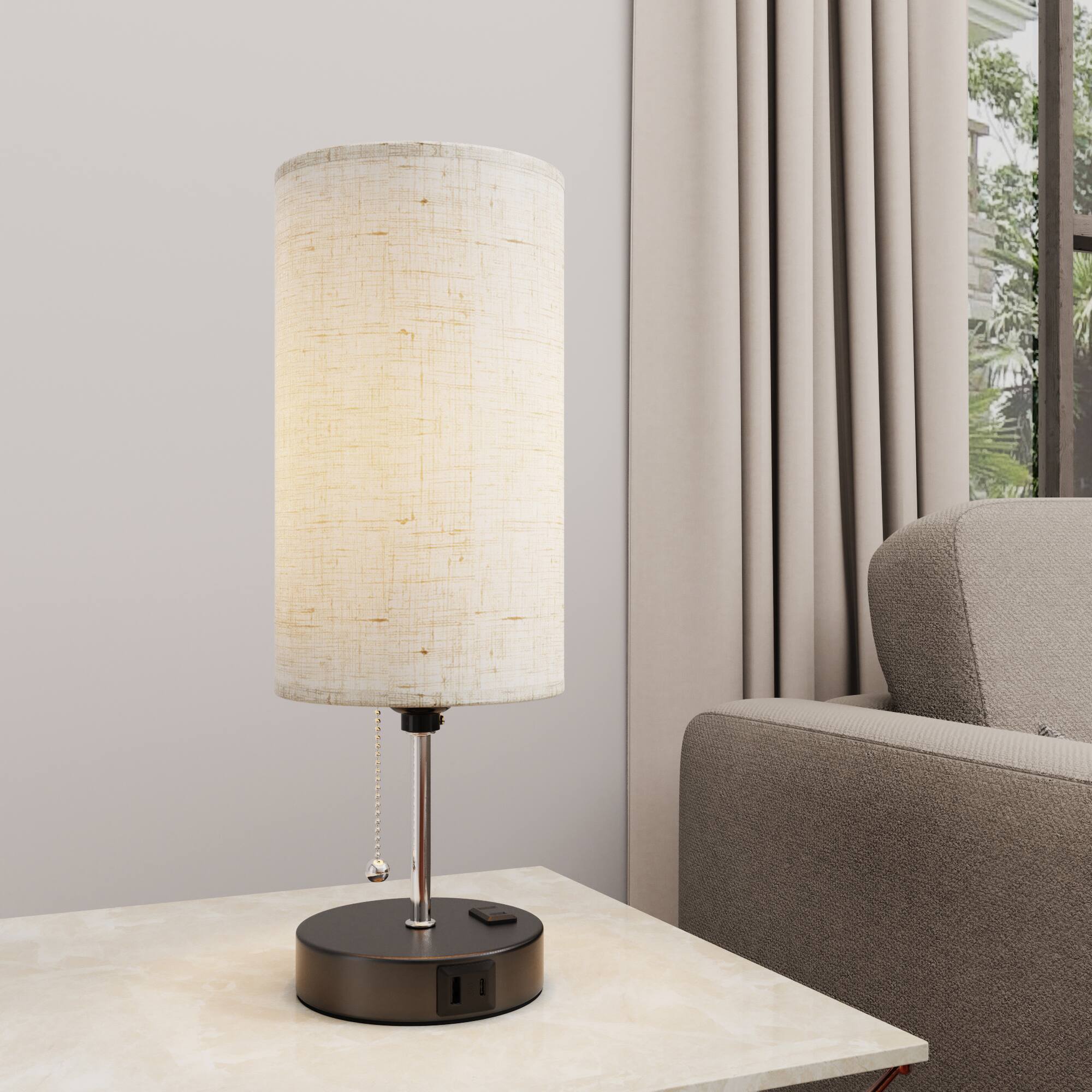 Alt View 3. PAIHOME - Modern Linen Cylinder Table Lamp, Zipper Bedside Lamp Nightstand Desk Lamp for Bedroom Office, 60W LED Bulb Included - Grey.