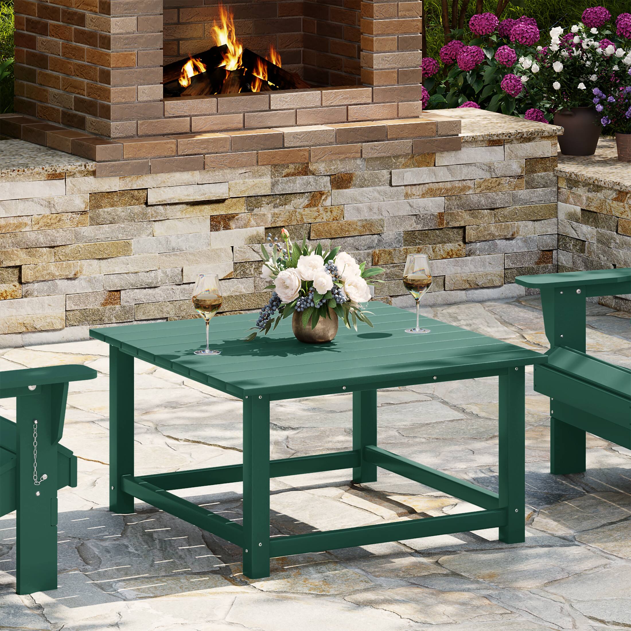 Angle. WestinTrends - WestinTrends Malibu Low Outdoor HDPE Square Patio Coffee Table - Dark Green.
