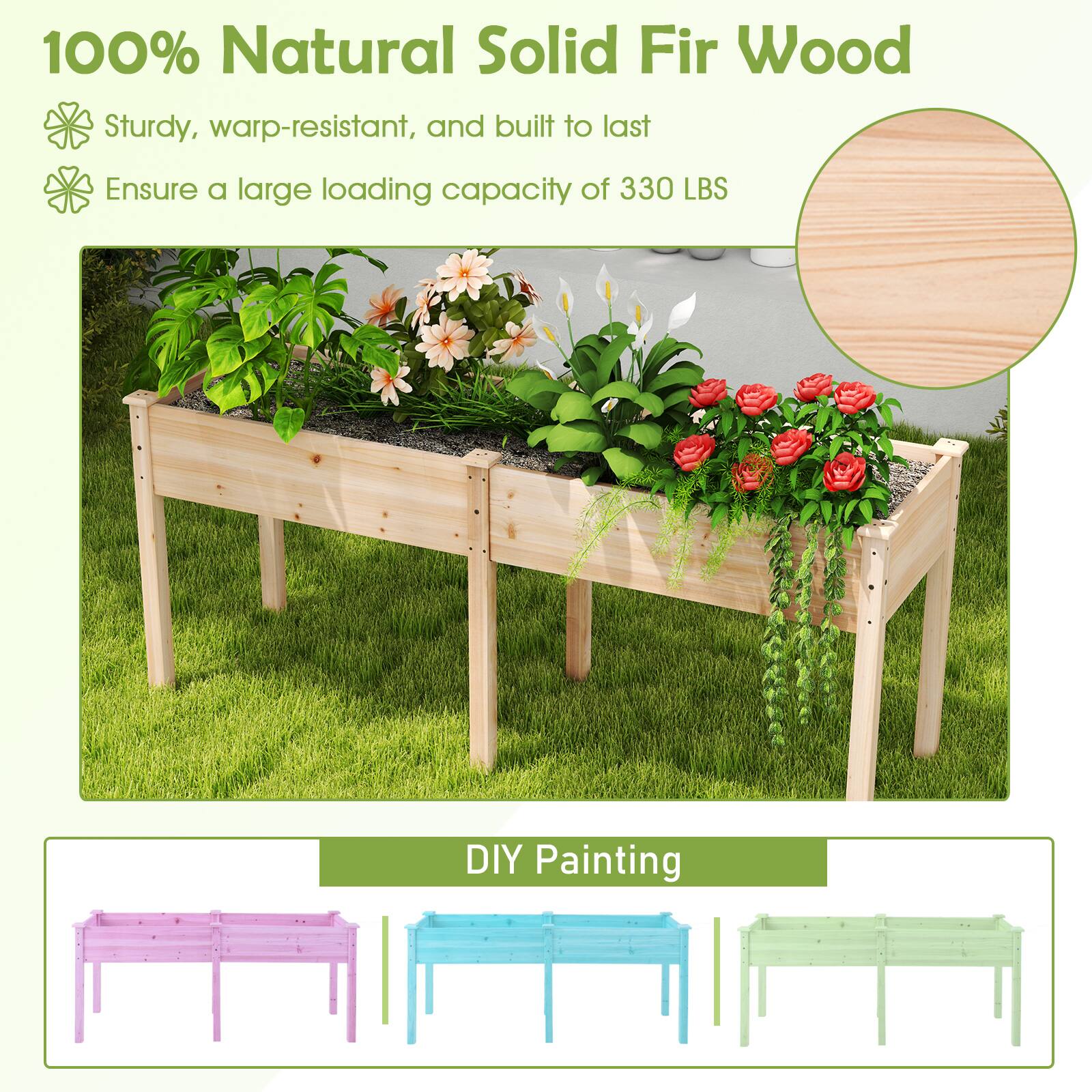 100% Natural Solid Fir Wood
Sturdy, warp-resistant, and built to last
Ensure a large loading capacity of 330 LBS
DIY Painting