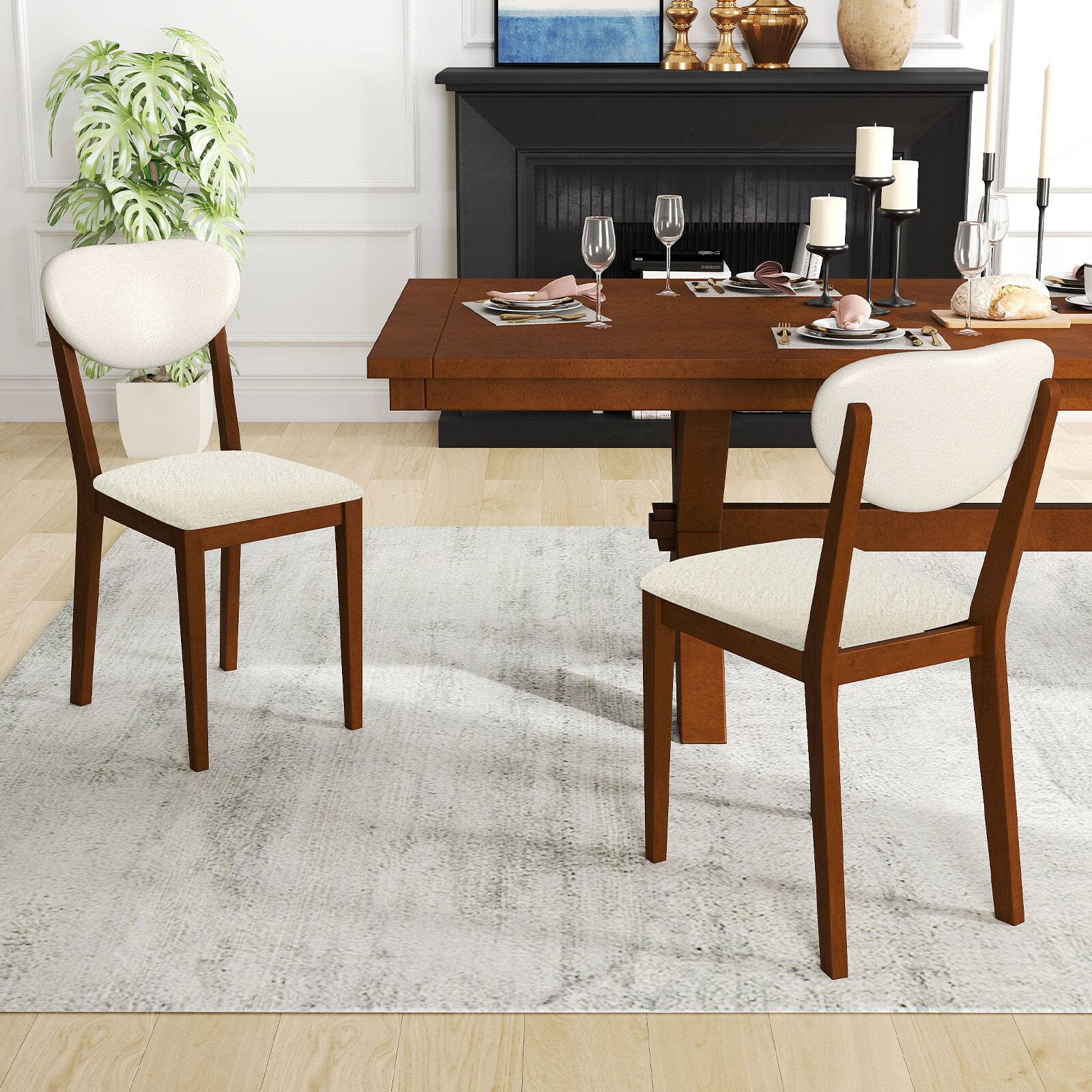 Alt View 4. Gymax - Gymax Sherpa Dining Chairs Set of 4 w/Rubber Wood Legs Padded Seat & Backrest - White.