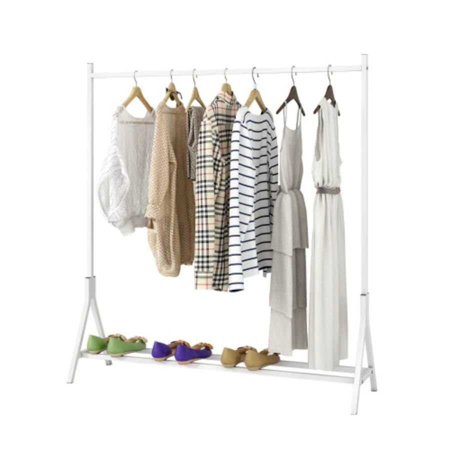 Pipe Rack Tier Layout LUCKY ONE Freestanding Single Pole Garment Rack w/ Shoe Storage Shelf ...