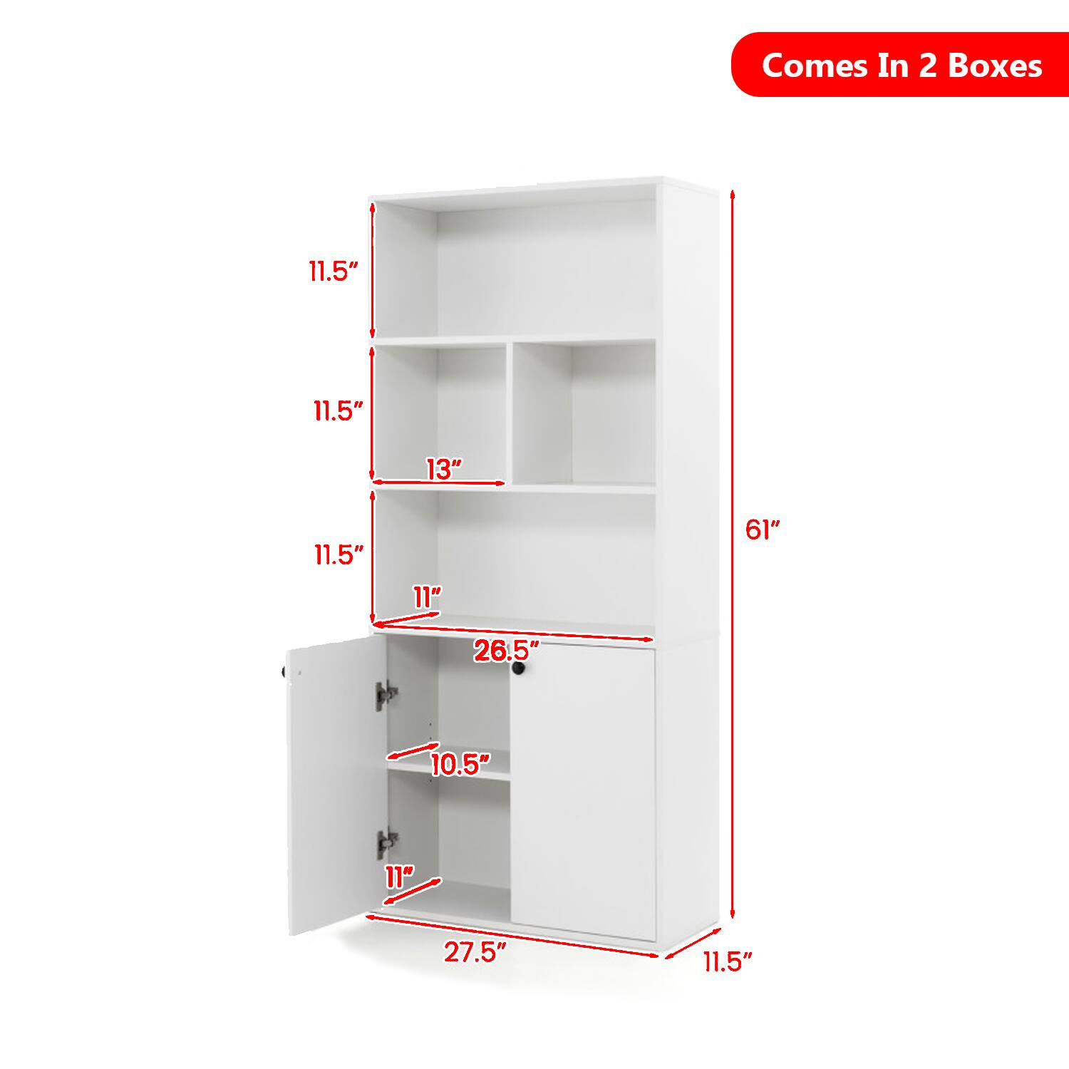 Comes In 2 Boxes

11.5"  
11.5"  
13"  
11.5"  
11"  
61"  
26.5"  
10.5"  
11"  
27.5"  
11.5"