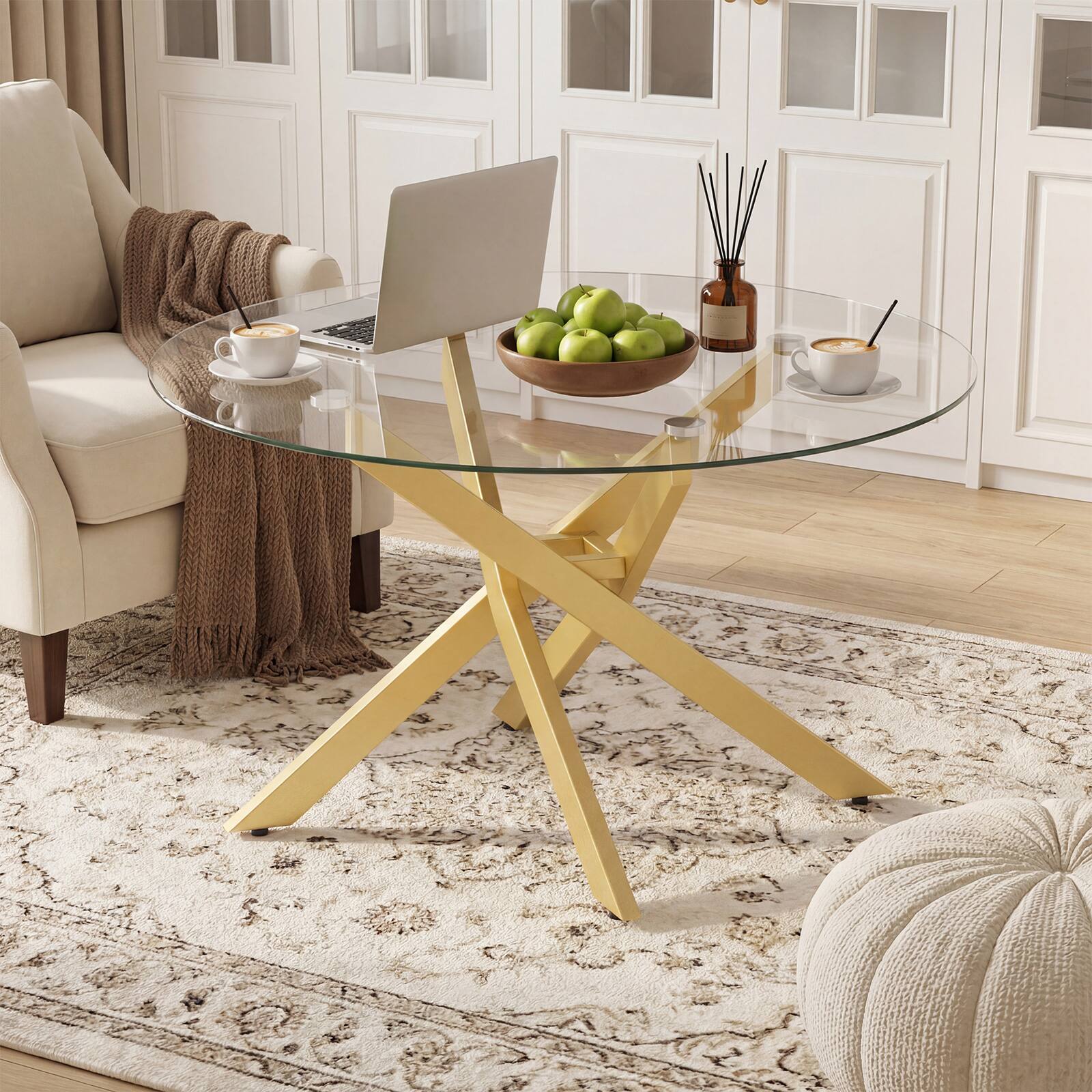 Alt View 5. Costway - Costway 31.5" Glass Coffee Table with Tempered Glass Top & Geometric Gold Metal Frame - Transparent & Gold.