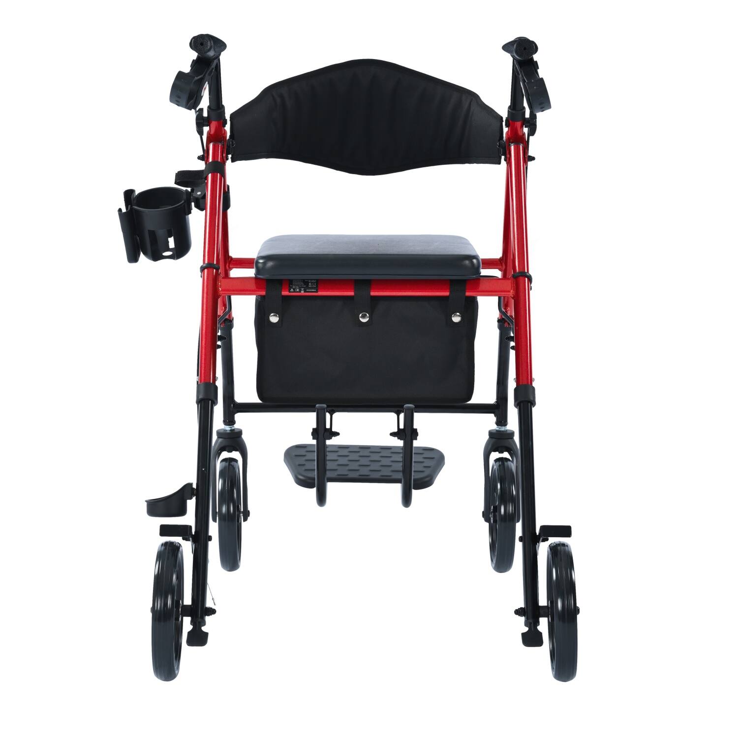 Alt View 2. Metro Mobility - M913P 2 in 1 Rollator Walker & Transport Wheelchair for Seniors, 8" Wheels with Seat for All Terrain, 300 lb Capacity - Red.
