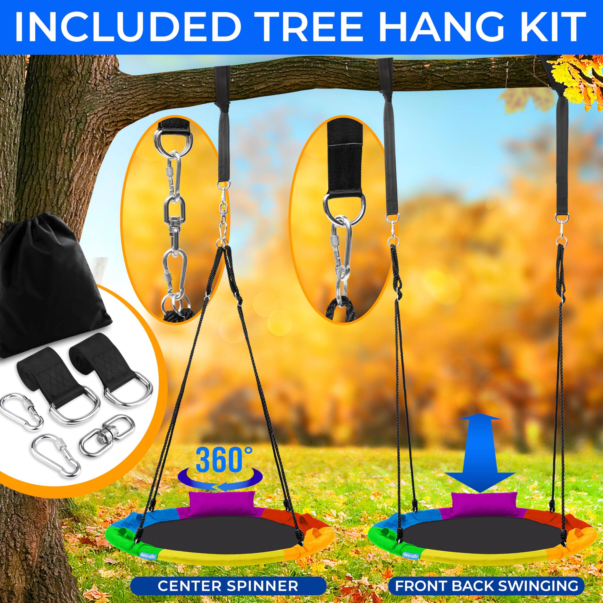 INCLUDED TREE HANG KIT

360° CENTER SPINNER

FRONT BACK SWINGING