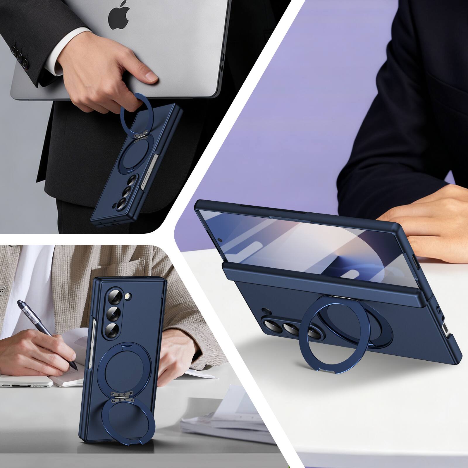 Alt View 1. Dteck - For Samsung Galaxy Z Fold 6 Rugged Case With Screen Protector, Shockproof Magnetic Ring Stand Hinge Protection Cover - Blue.
