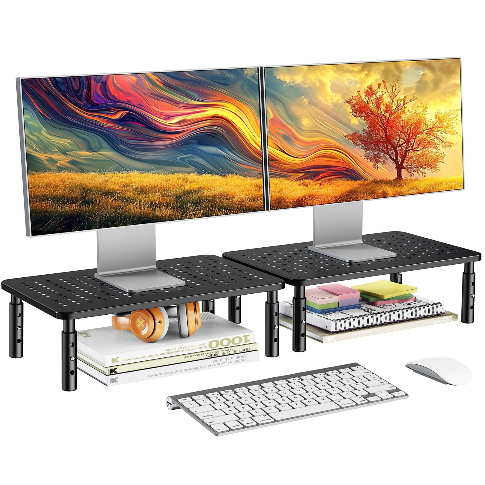 Refined Abode Design - Monitor Stand For Desk Computer Height Adjustable Riser 2 Monitors Laptop mount arm dual - Default