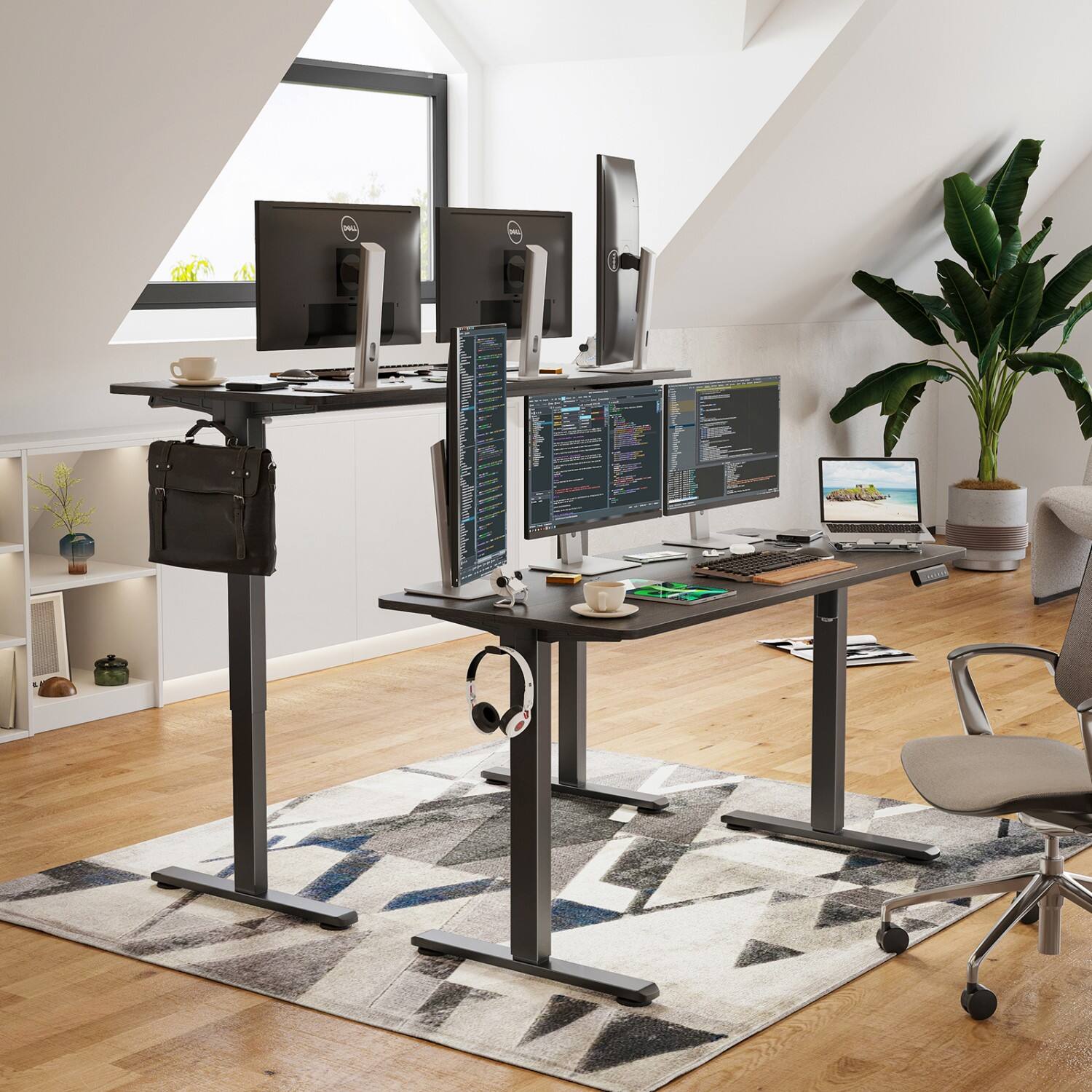 Alt View 5. Glintex - 56'' Ergonomic Sit & Stand Workstation with Memory Control Panel, Durable Steel Frame & Spacious Splice Board Top - Walnut.