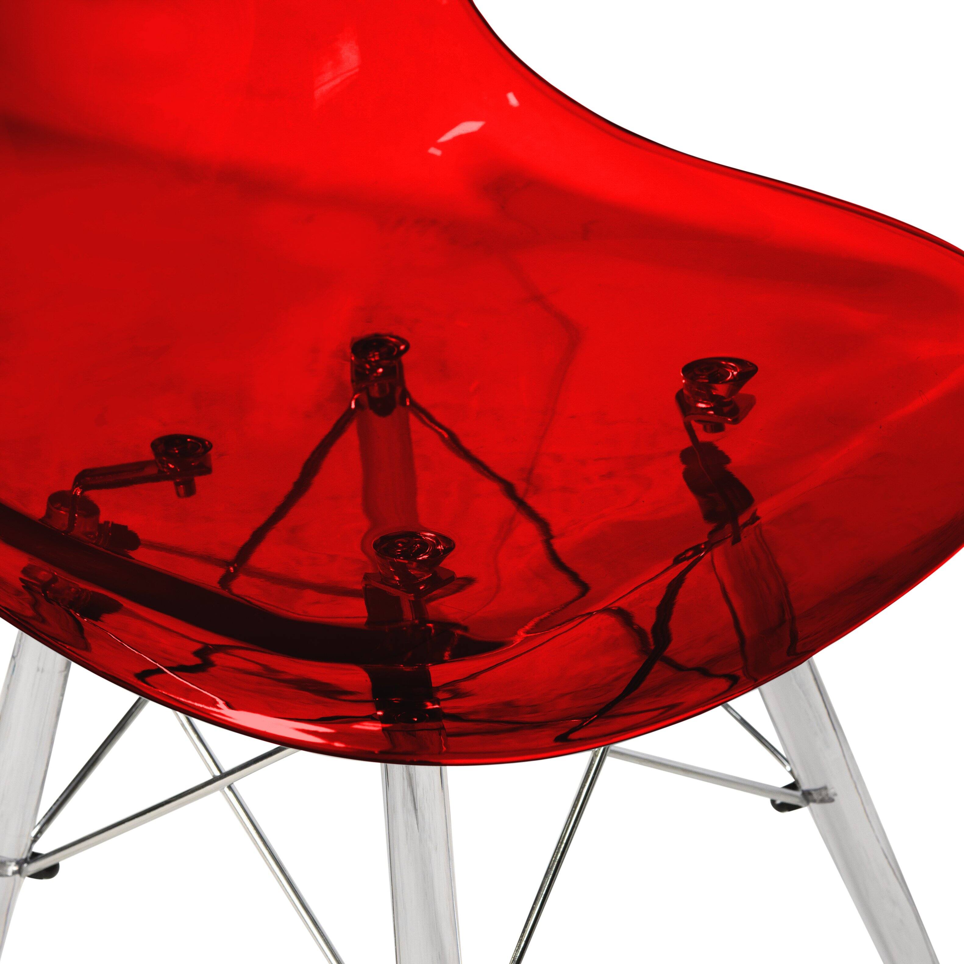 Alt View 6. LeisureMod - Cresco 4-Pieces Modern Plastic Dining Chair with Chrome Support Base and Acrylic Legs - Transparent Red.