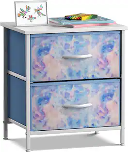 Sorbus - Nightstand with 2 Drawers - Steel Frame, Wood Top &Fabric Bins -Home, Bedroom, Office &College Dorm, Kids Bedside - Tie Dye Blue
