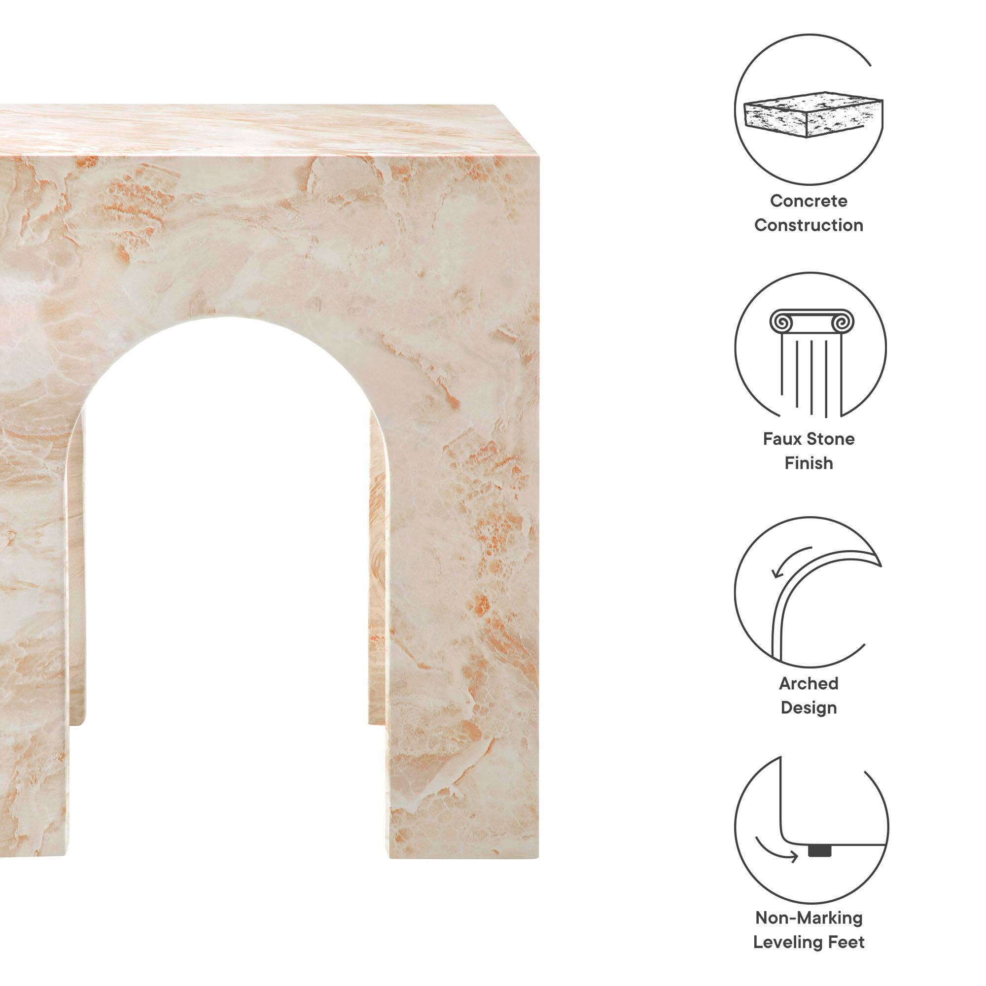 Concrete Construction  
Faux Stone Finish  
Arched Design  
Non-Marking Leveling Feet