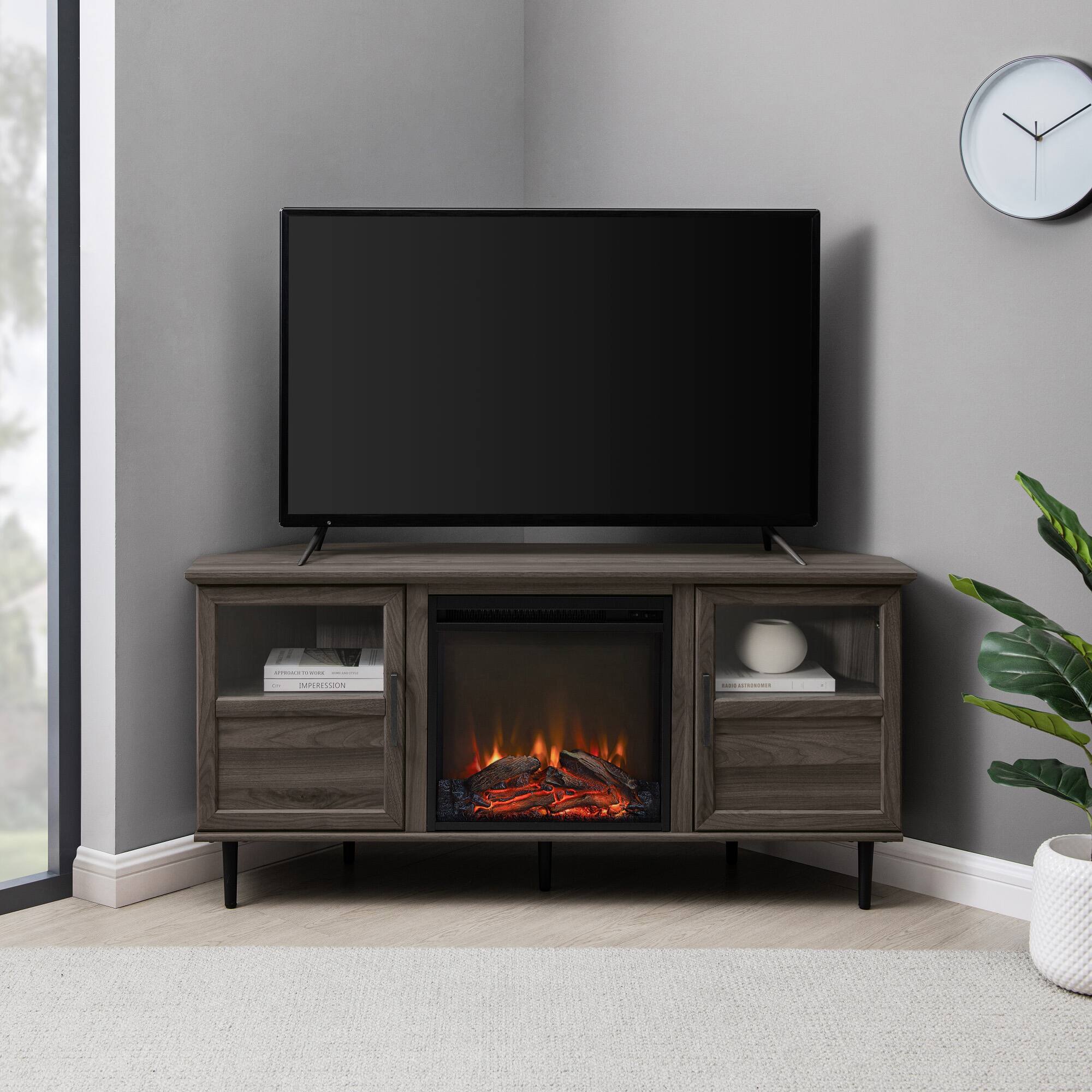 Walker Edison Contemporary Corner Fireplace TV Stand for Most TVs up to