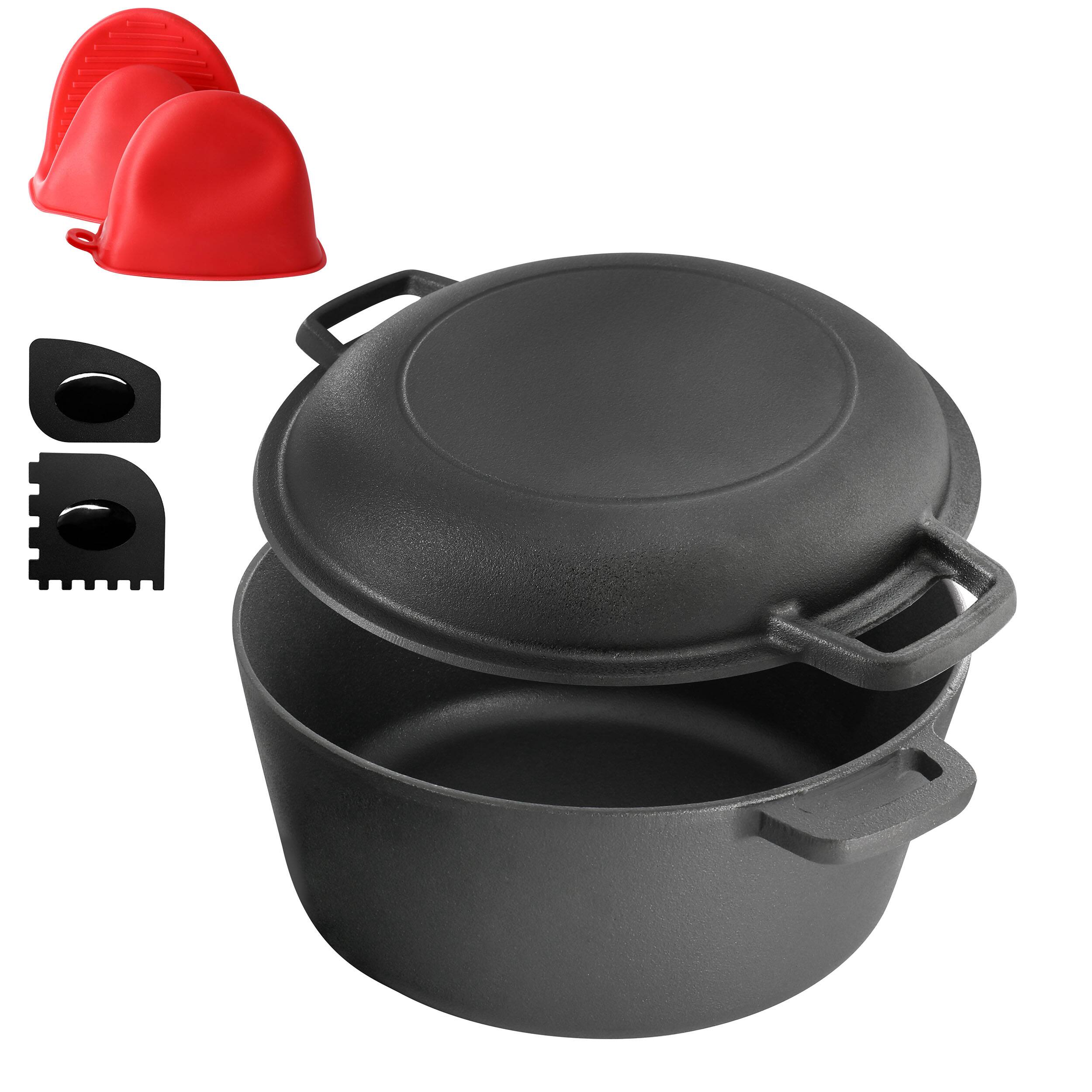 Alt View 1. MegaChef - MegaChef 5 Quart Pre-Seasoned 2-in-1 Cast Iron Dutch Oven and Skillet - Black.