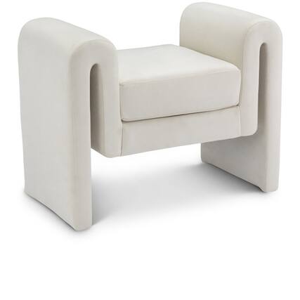 Front. Meridian Furniture - Sloan Cream Velvet Bench - Beige.