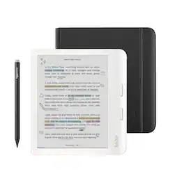 Kobo - Libra Colour eReader (White) with and Stylus 2Gen Bundle - 2024 - Black Notebook SleepCover