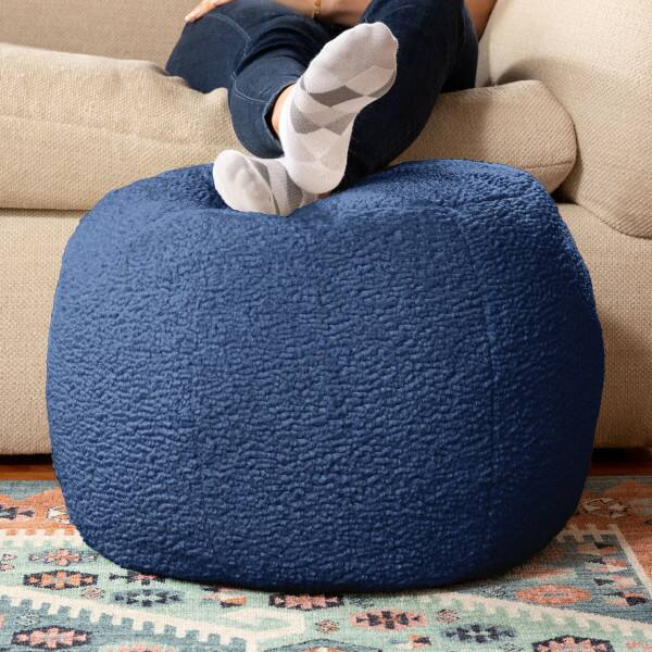 Angle. Jaxx - Jaxx Ellis Ottoman Shearling Faux-Lamb Plush Pouf for Modern Interior Design, Small, Indigo - Indigo.