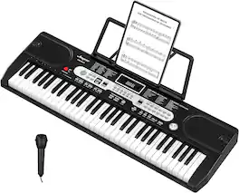 GARVEE - 61-Key Beginner Keyboard Piano with Microphone, Power Supply & Built-In Speakers, Portable Electric Piano