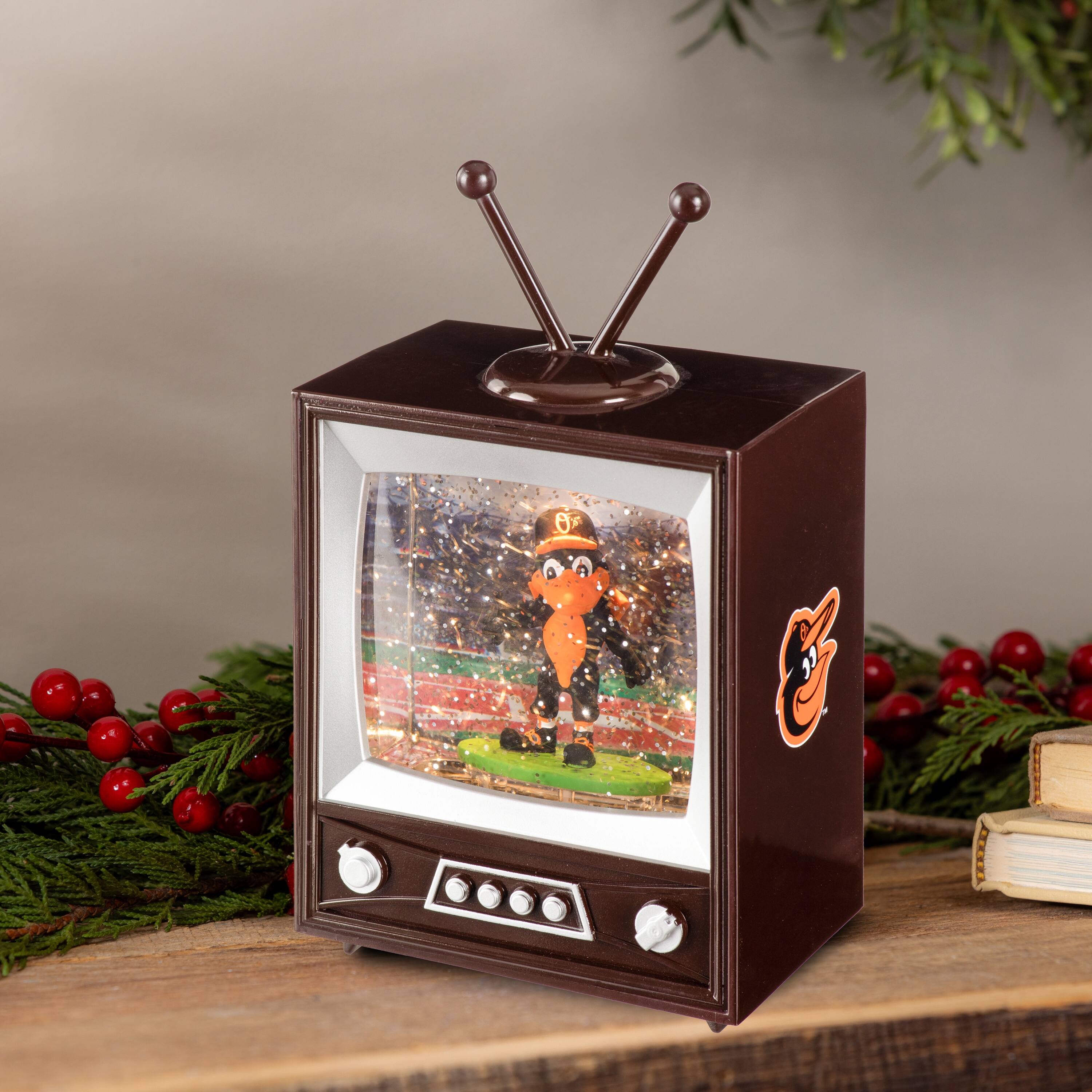 Alt View 1. Evergreen Enterprises - Baltimore Orioles 8" Vintage TV Water Globe Lantern with Mascot - Brown.