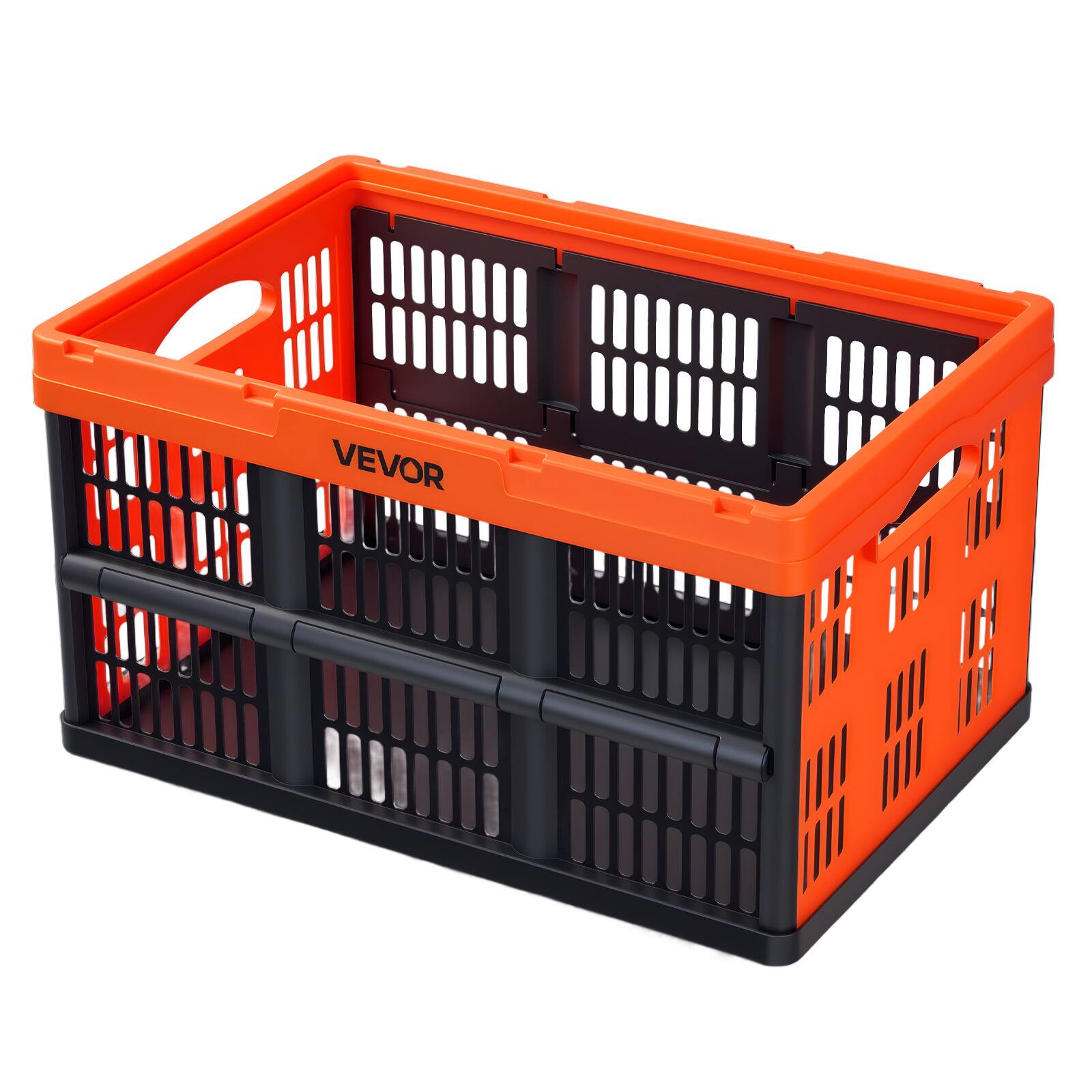 Alt View 5. VEVOR - Plastic Collapsible Storage Bins, 45L 6 Packs, Stackable Folding Storage Crates with Handles, Holds 33 lbs Per Bin - Orange + Black.
