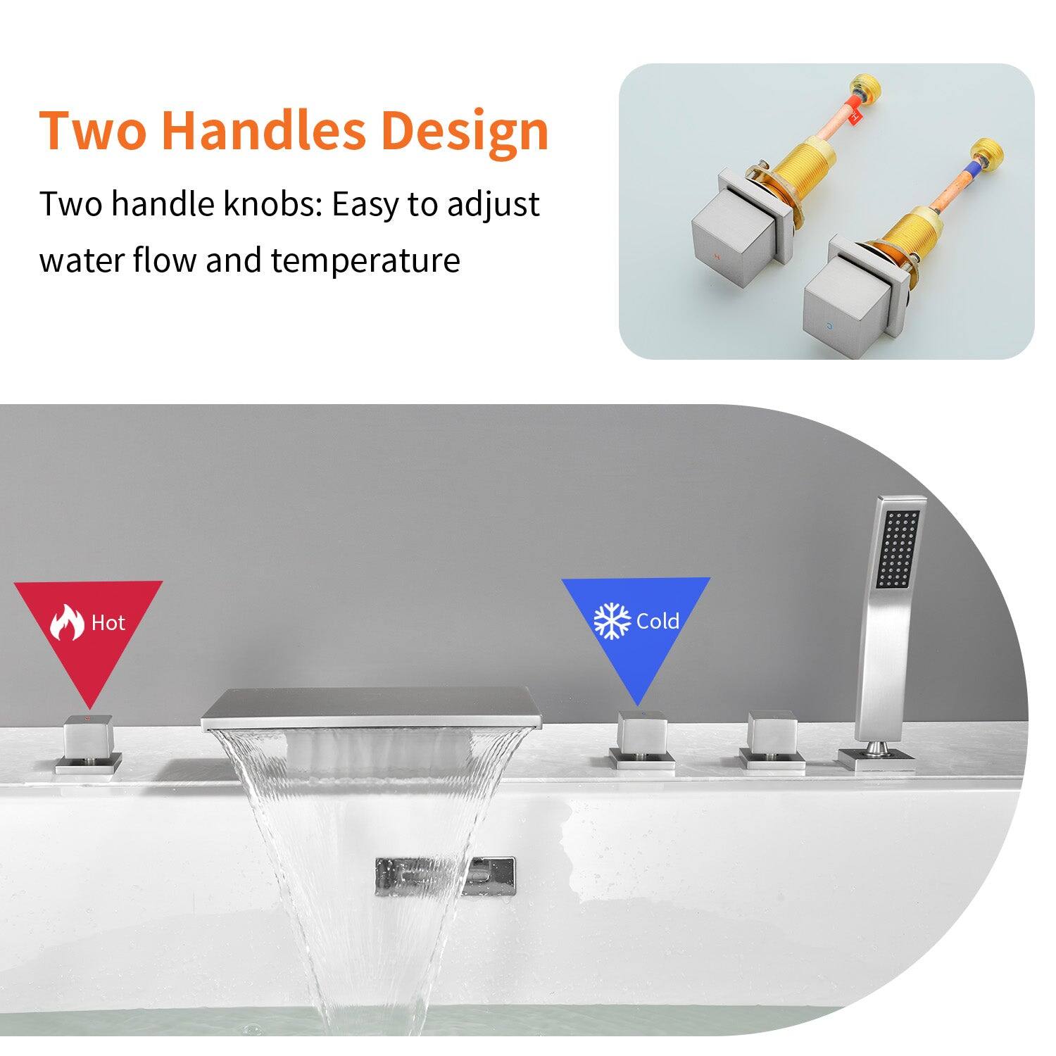 Two Handles Design

Two handle knobs: Easy to adjust water flow and temperature

Hot

Cold