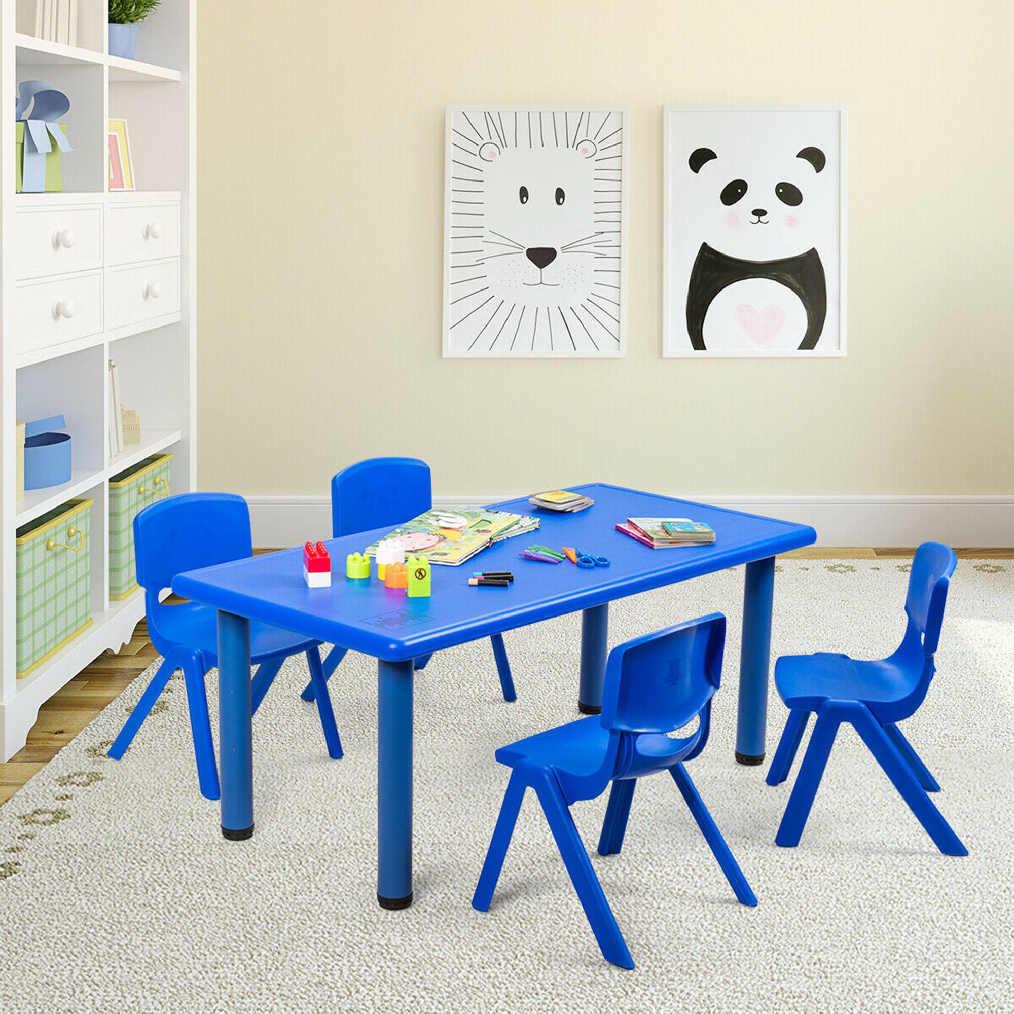 Alt View 2. Gymax - Gymax Kids Plastic Rectangular Learn and Play Table Playroom Kindergarten Home Blue - Blue.