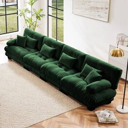 LOVMOR - 4 Seater Chenille Modular Sectional Couch Deep Seat Compressed Pack For Living Room Apartment Office Plush Den - Green