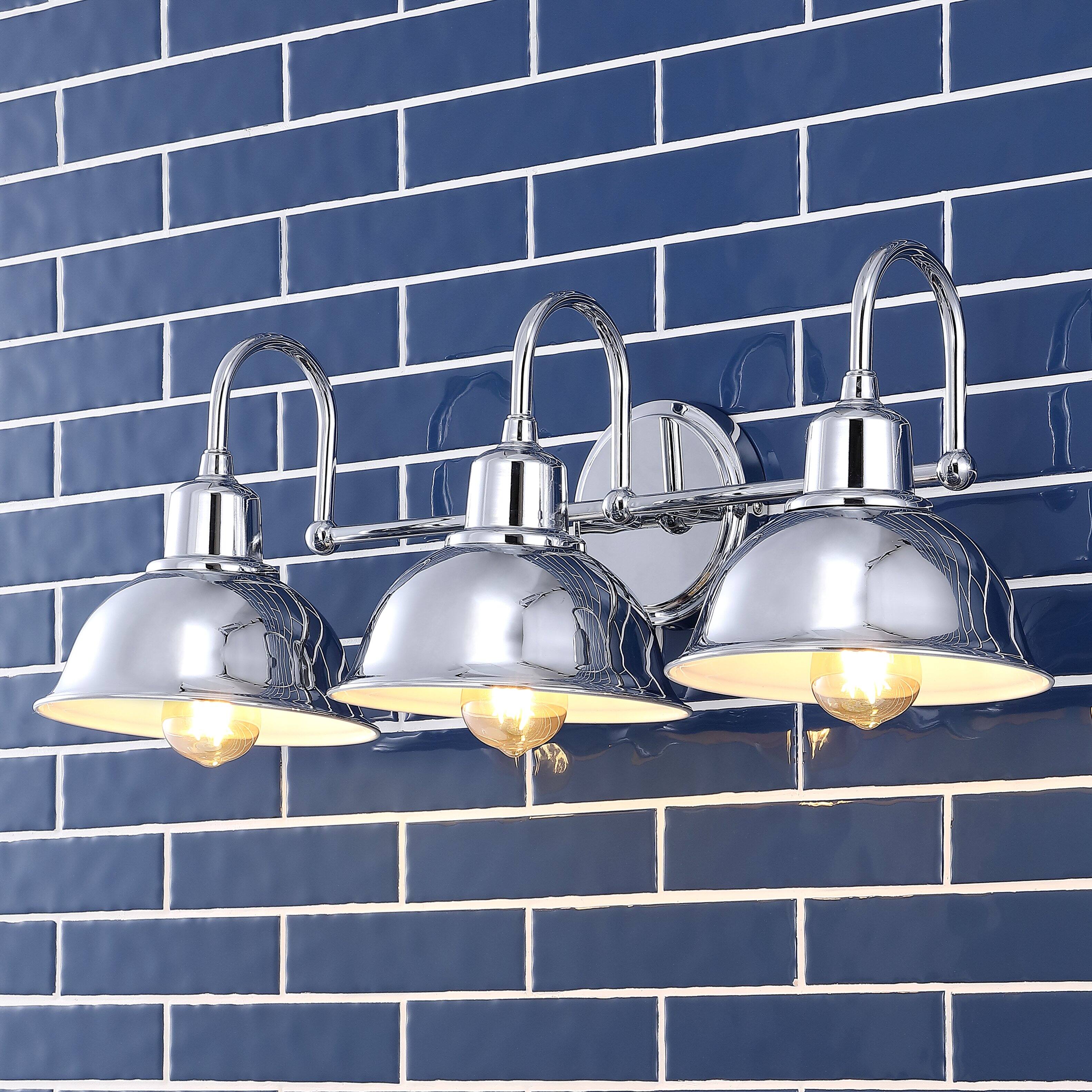 Alt View 1. Jonathan Y - Frisco 26.5" 3-Light Farmhouse Industrial Iron Shade Vanity, Chrome - Chrome.