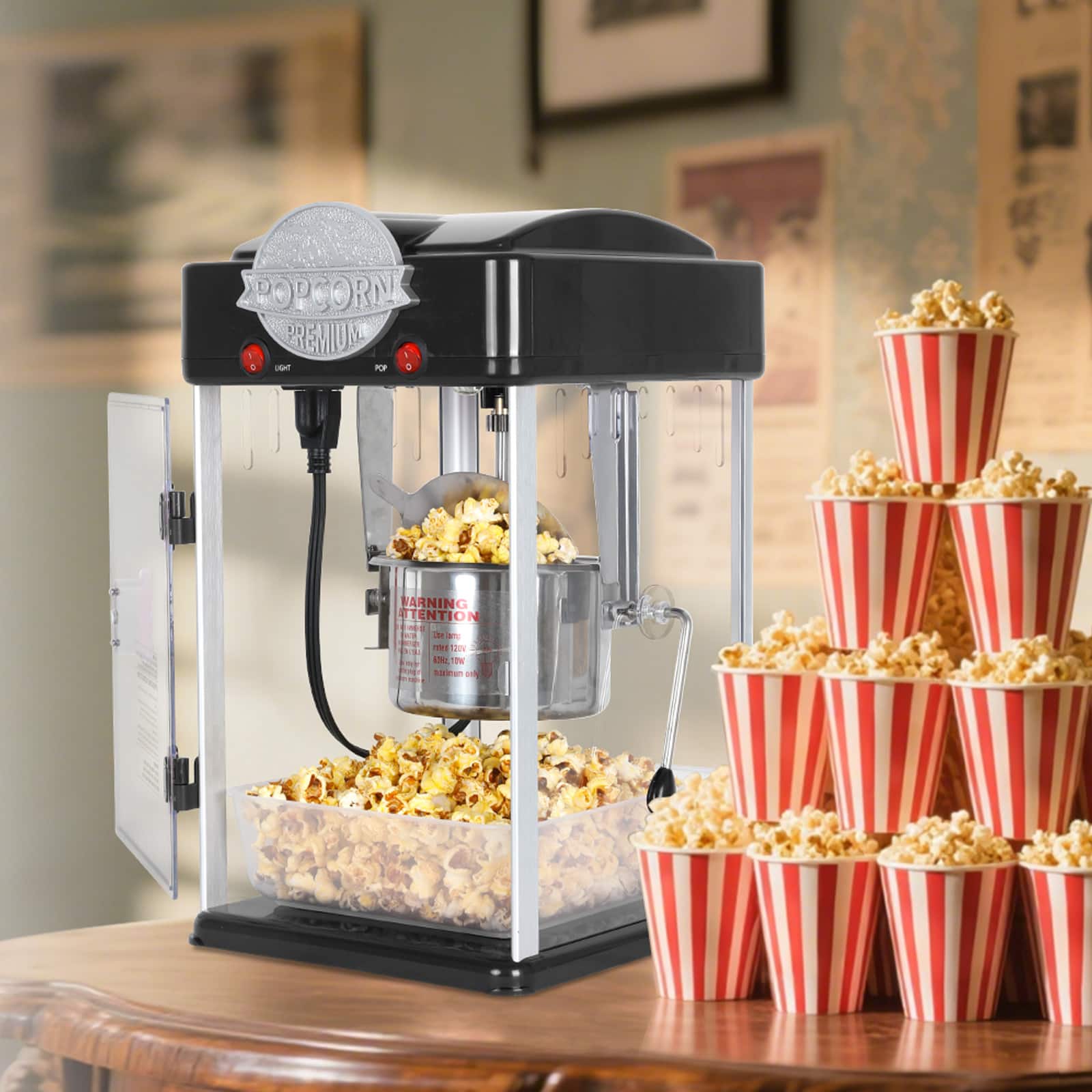 GOODSILO - Tabletop Popcorn Popper Machine with Stainless Steel Kettle and Measuring Tools for Home Theater and Parties - Black