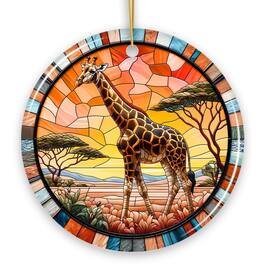 OrnamentallyYou - Serengeti Splendor Giraffe Stained Glass Style Ceramic Ornament Safari Animals Christmas Gift - Multi-colored