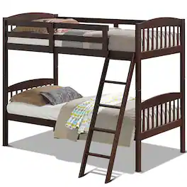 Hivvago - Twin over Twin Wooden Bunk Bed with Ladder - Dark Brown