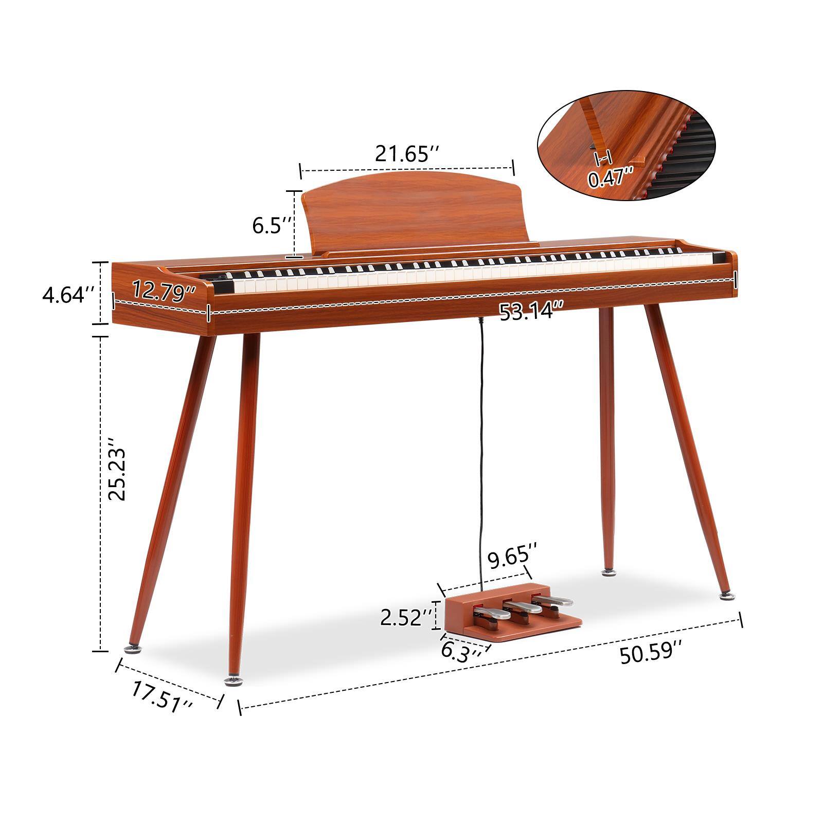 21.65" H  
0.47"  
6.5"  
4.64"  
12.79"  
53.14"  
25.23"  
17.51"  
9.65"  
2.52"  
6.3"  
50.59"