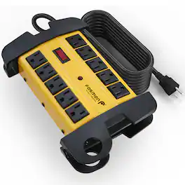 Fosmon - 10-Outlet Extender Surge Protector Power Strip 15ft Heavy Duty Extension Cord, Indoor Outdoor Surge Protector ETL Listed - Yellow