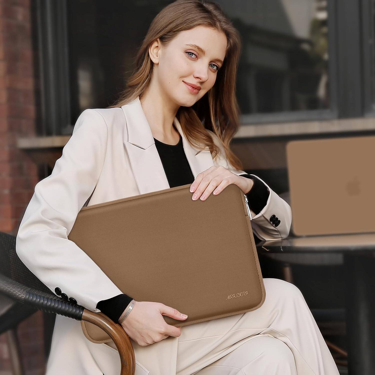 Alt View 2. mosiso - 13-13.3 inch Laptop Sleeve Bag for MacBook Air Pro 13 14 HP Dell ASUS Lenovo, Neoprene Computer Sleeve with Small Case - Mocha.