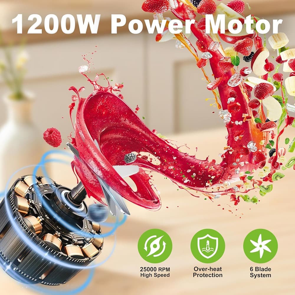 Schertz - Smoothie Blender, 1200W Personal Blender with 2 BPA-Free 26oz Travel Cups for Smoothies, Shakes & Juices - Silver