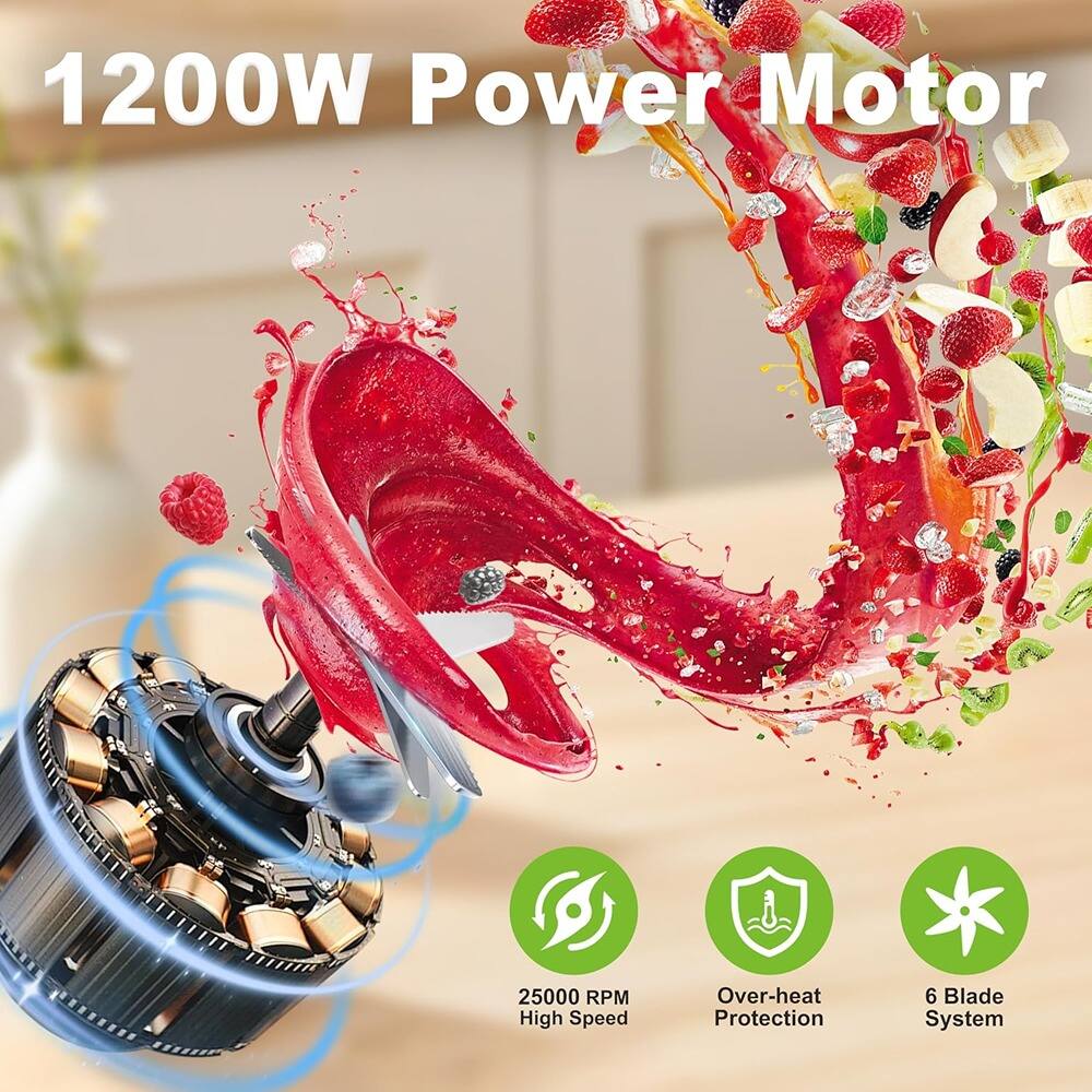 Schertz - Smoothie Blender, 1200W Personal Blender with 2 BPA-Free 26oz Travel Cups for Smoothies, Shakes & Juices - Silver