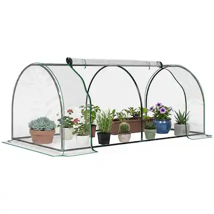 Front. PULUZ - 7' L x 3' W x 2.5' H Portable Tunnel Greenhouse for Outdoor Garden Hot House with 4 Zippered Doors, PVC Cover.