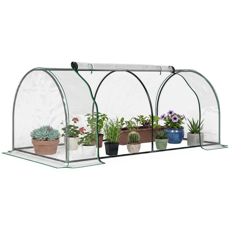 Front. PULUZ - 7' L x 3' W x 2.5' H Portable Tunnel Greenhouse for Outdoor Garden Hot House with 4 Zippered Doors, PVC Cover.