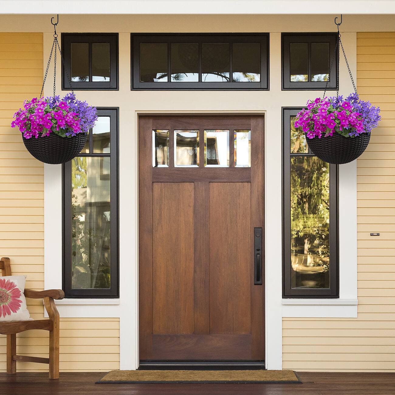 Alt View 4. Sorbus - Sorbus Hanging Planter Round Self-Watering Basket, Resin Woven Wicker Style, Great for Home, Garden, Patio - Black.