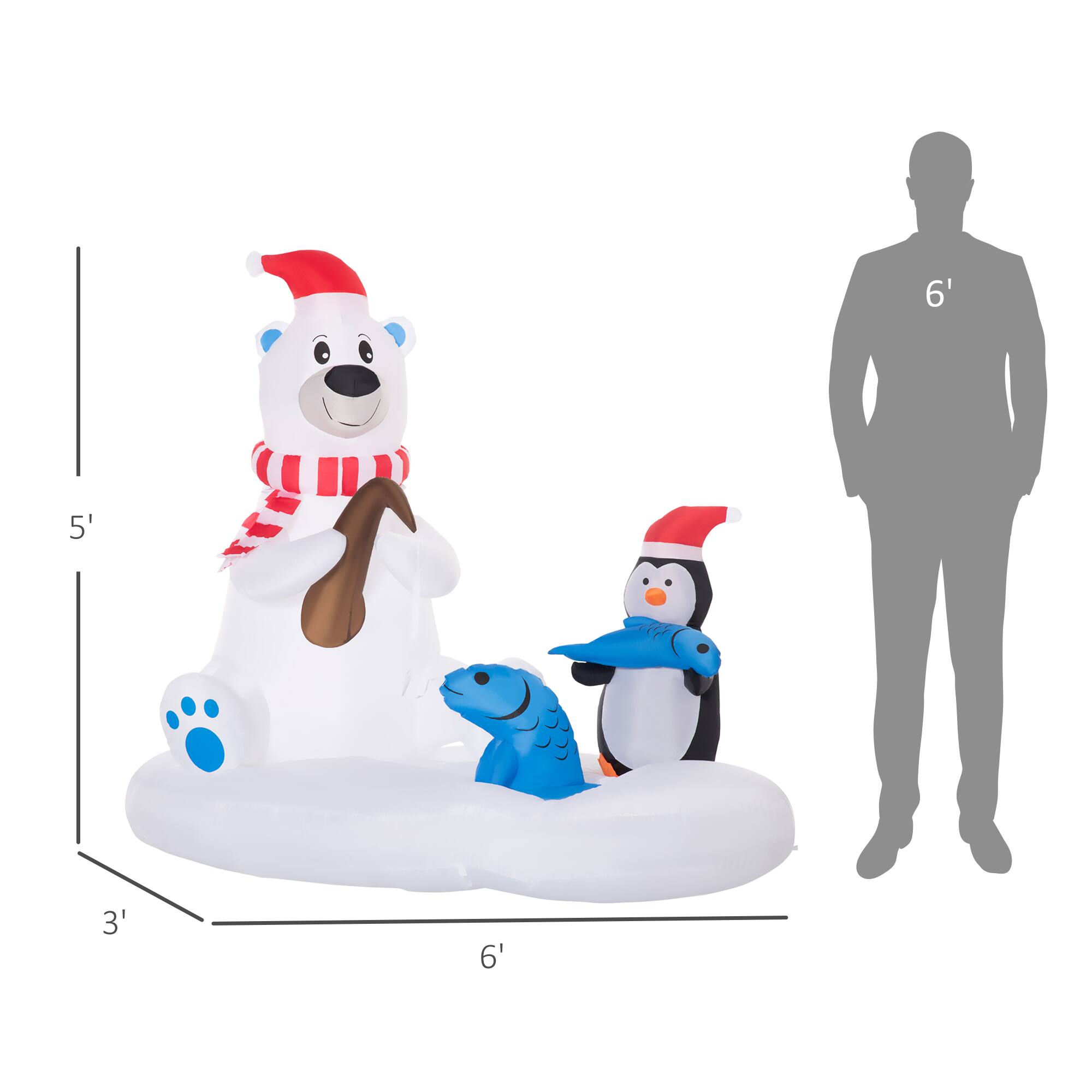 Alt View 2. Outsunny - 6ft Inflatable Polar Bear & Penguin Fishing, Outdoor Blow-Up LED Yard Decor for Lawn Garden - White.