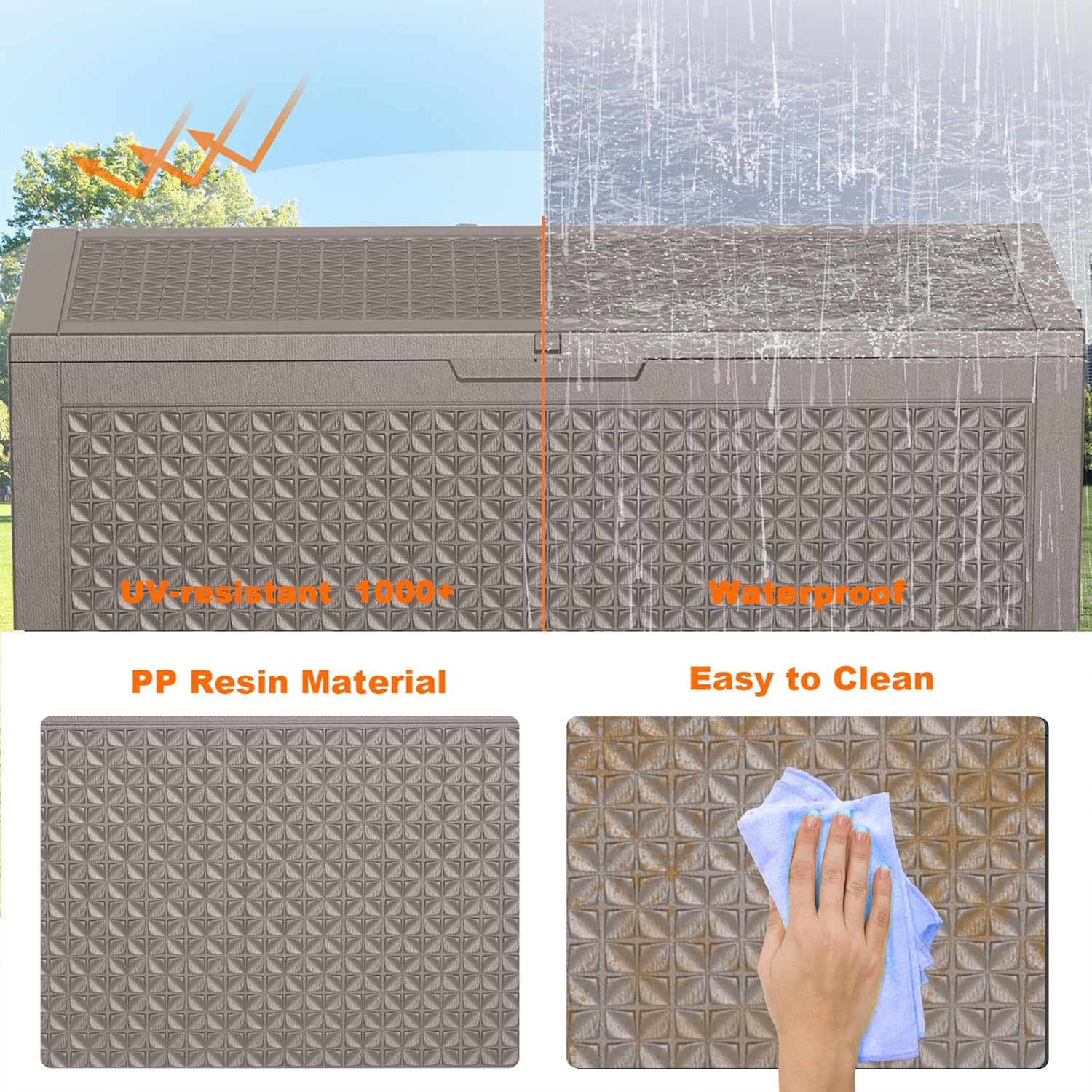 UV-resistant 1000+  
Waterproof  
PP Resin Material  
Easy to Clean