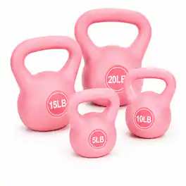 BalanceFrom Fitness - BalanceFrom Sand-Filled Kettlebell Exercise Weights, Set of 5, 10, 15, and 20 lb - Pink