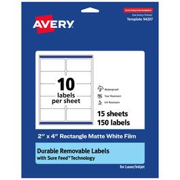 Avery - Avery® Durable Removable Rectangle Labels, 2" x 4", 150 Labels - White